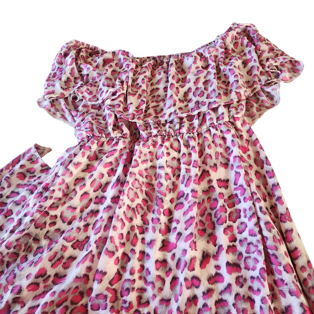 Pink Leopard Print Off-Shoulder Maxi Dress